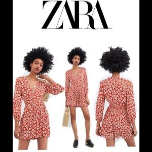 Zara red flower shorts romper size medium